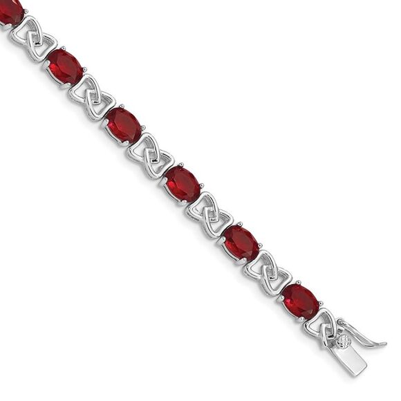 Kazi Luxury Sterling Silver Rhodium Plated 7inch Red CZ Bracelet